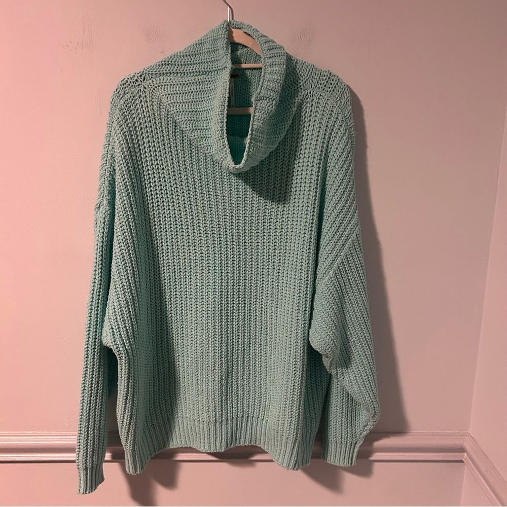 Free People Mint Green Swim Too Deep Pullover Knit Cowl Neck Sweater Size XS